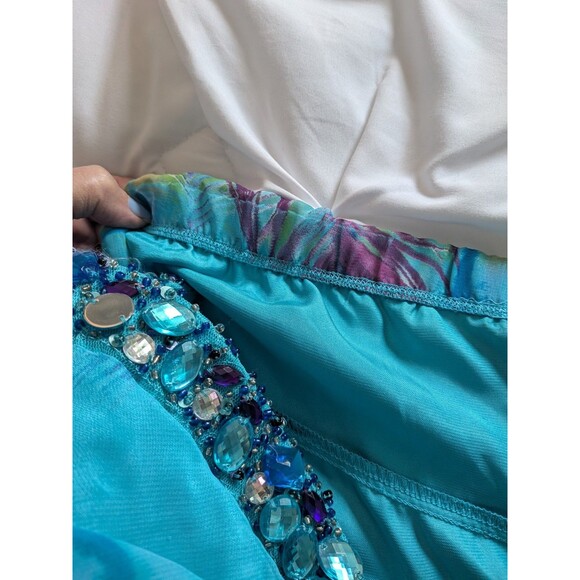 Deb Vtg 90s Y2K Dress Womens 24 Strapless Embellished High-lo Blue Peacock Maxi - Picture 11 of 16